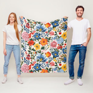 Manta Polar Patrón floral de inspiración vintage