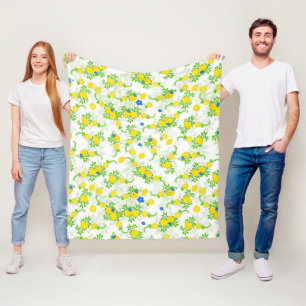 Manta Polar Patrón floral de limones azules y amarillos verani
