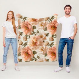 Manta Polar Patrón floral de marfil y peonía melocotón románti