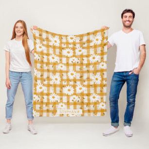 Manta Polar Patrón floral de margarita blanca en Gingham amari