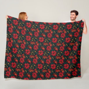 Manta Polar Patrón Floral de Navidad Rojo Oscuro