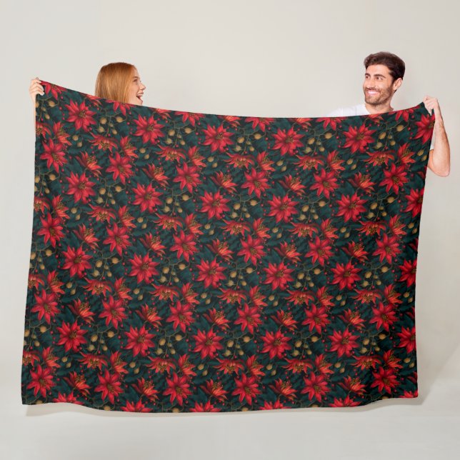 Manta Polar Patrón Floral de Navidad Rojo Oscuro (In situ)