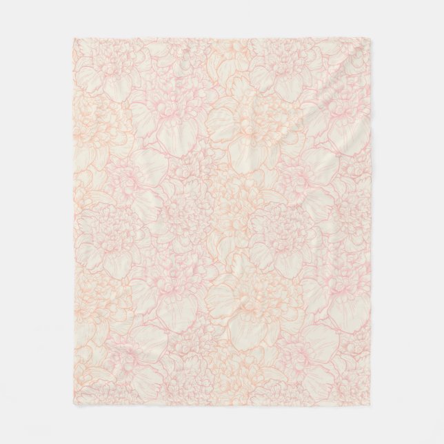 Manta Polar Patrón floral de peones rosados (Anverso)