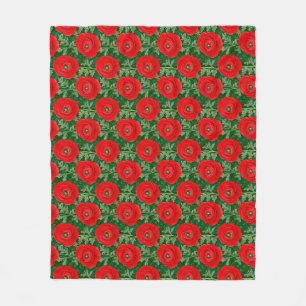 Manta Polar Patrón Floral de Ranúnculo Rojo Vibrante