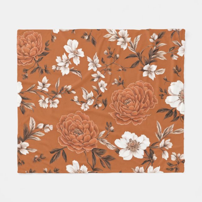 Manta Polar Patrón floral de terracota (Frente (Horizontal))