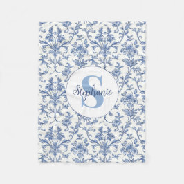 Manta Polar Patrón Floral de Toile Francés Azul con Nombre y M