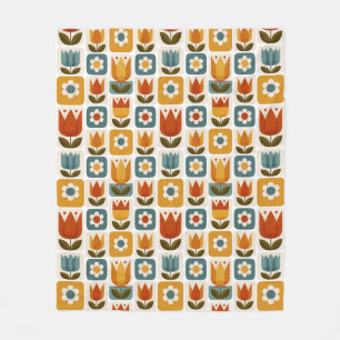 Manta Polar Patrón floral de tulipán escandinavo retro