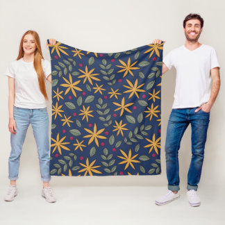 Manta Polar Patrón Floral Dorado Diseño Botánico