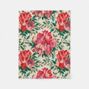 Manta Polar Patrón floral elegante con flores rojas y rosas