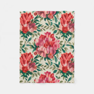 Manta Polar Patrón floral elegante con flores rojas y rosas
