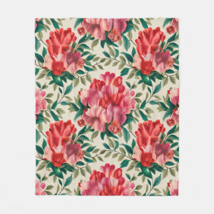 Manta Polar Patrón floral elegante con flores rojas y rosas