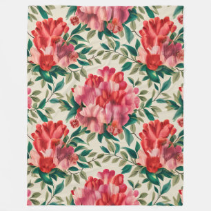 Manta Polar Patrón floral elegante con flores rojas y rosas