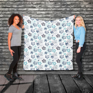 Manta Polar Patrón floral en azul y turquesa