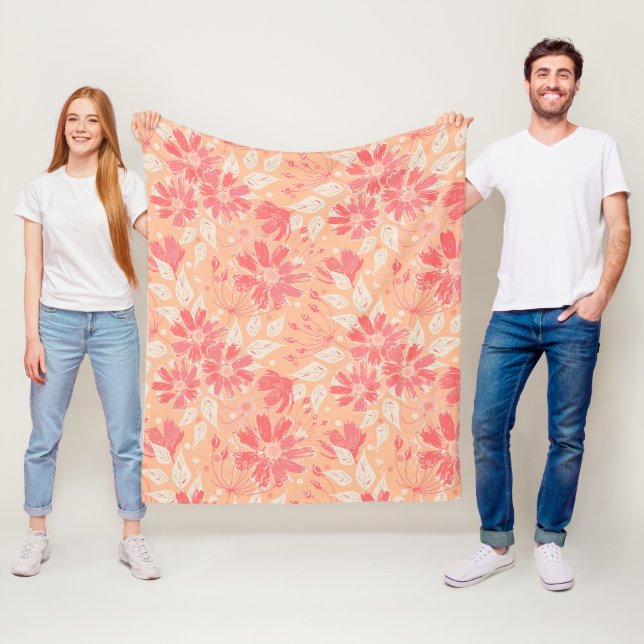 Manta Polar Patrón floral en tonos de melocotón de moda (In situ)
