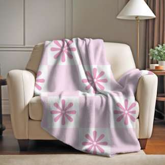 Manta Polar Patrón Floral Estampado de Cuadros Rosa Retro