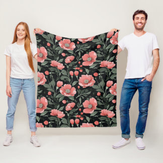 Manta Polar Patrón floral Hojas de roble verde y flores rosas
