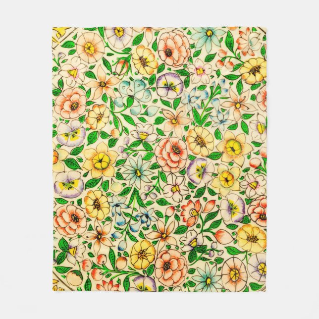 Manta Polar Patrón floral indio tradicional (Anverso)