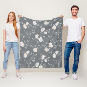 Manta Polar Patrón floral minimalista de rosa gris suave y bla