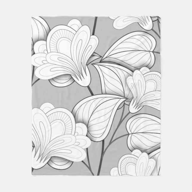 Manta Polar Patrón floral monocromo impecable. Hand Drawn Flo (Anverso)