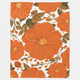 Manta Polar Patrón floral Naranja vibrante con hojas