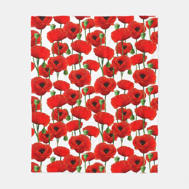 Manta Polar Patrón floral Red Poppies (Anverso)