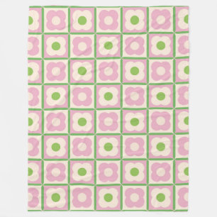 Manta Polar Patrón floral retro a cuadros rosa y verde