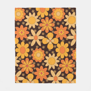 Manta Polar Patrón floral retro groovy amarillo y naranja
