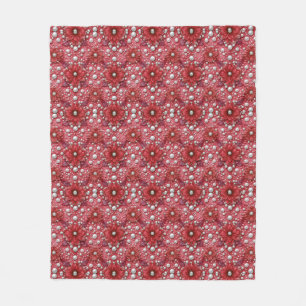 Manta Polar Patrón Floral Rojo Con Acentos De Perla