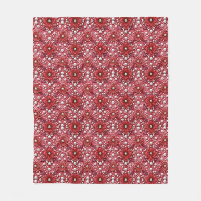 Manta Polar Patrón Floral Rojo Con Acentos De Perla (Anverso)