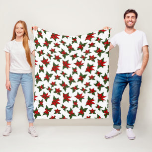 Manta Polar patrón floral rojo de poinsettia de Navidad