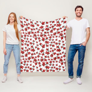 Manta Polar patrón floral rojo de poinsettia de Navidad