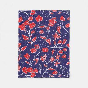 Manta Polar Patrón floral rojo y azul