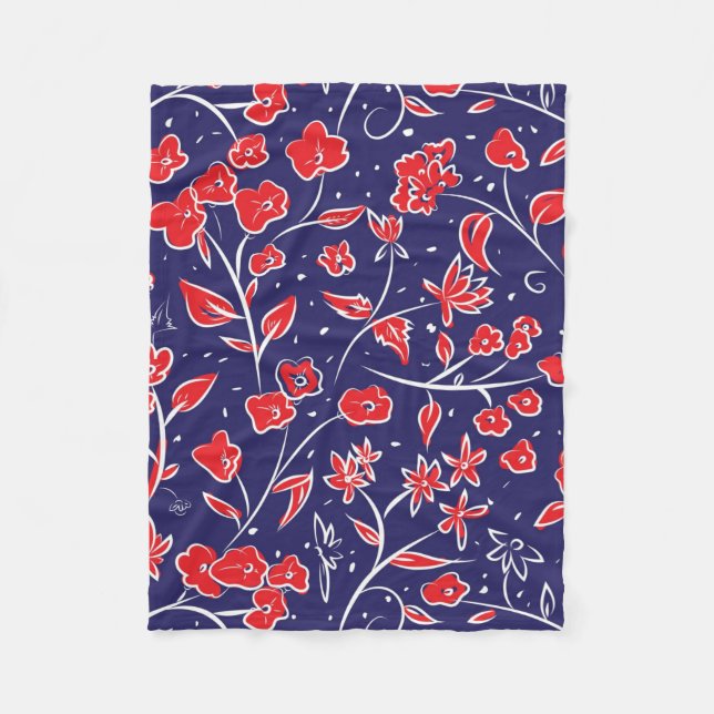 Manta Polar Patrón floral rojo y azul (Anverso)