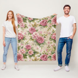 Manta Polar Patrón floral rosa de inspiración vintage de bonit