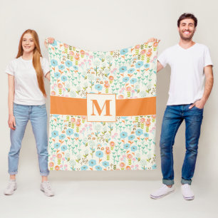 Manta Polar Patrón floral rosa del Naranja azul Verde azulado