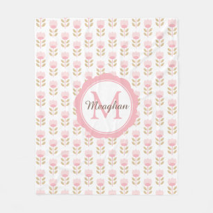 Manta Polar Patrón floral rosa Rubor monograma