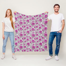 Manta Polar Patrón floral rosa vibrante con flores magenta