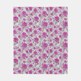 Manta Polar Patrón floral rosa vibrante con flores magenta