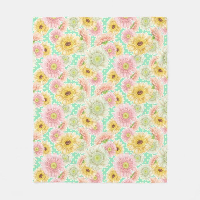 Manta Polar Patrón floral rosa y amarillo (Anverso)