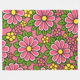 Manta Polar Patrón floral rosa y amarillo con hojas verdes