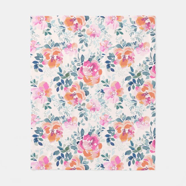 Manta Polar Patrón floral rosa y Verde azulado (Anverso)