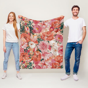 Manta Polar Patrón floral rosado naranja