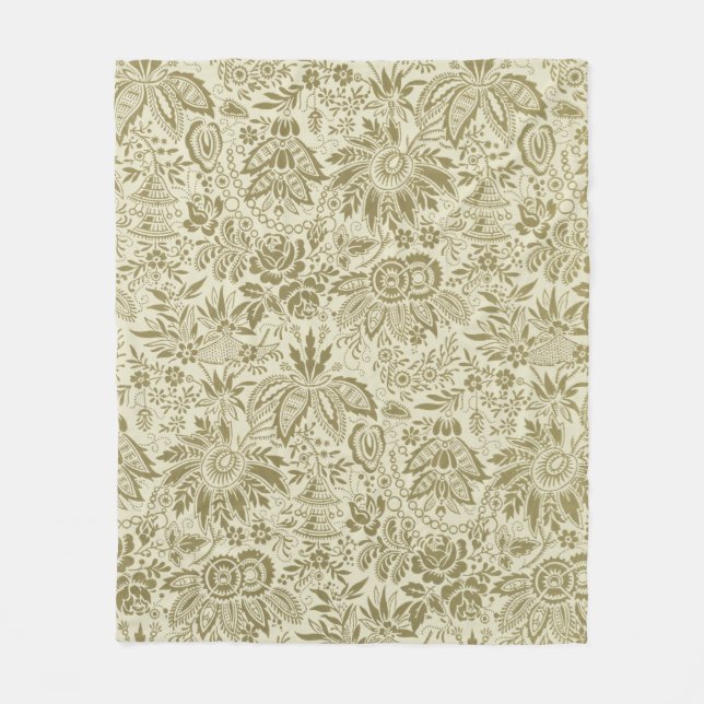 Manta Polar Patrón floral Sage verde Damasco antiguo (Anverso)