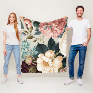 Manta Polar Patrón floral sin fisuras de peonías y gardenia  