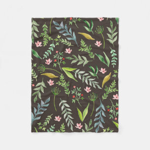 Manta Polar Patrón floral sin foco. Dibujo a mano de acuarela