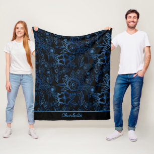 Manta Polar Patrón floral sin soldadura personalizado azul neg