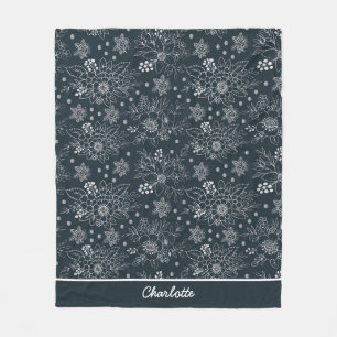 Manta Polar Patrón floral transparente blanco sobre oscuro per