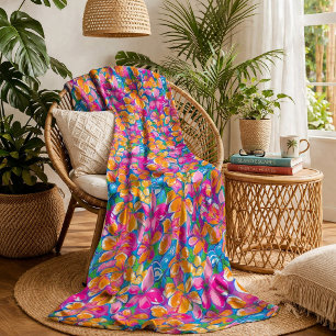 Manta Polar Patrón Floral Tropical Colorido