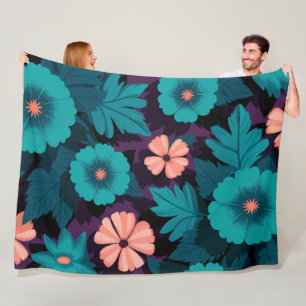 Manta Polar Patrón floral verde azulado y de Peach en fondo mo