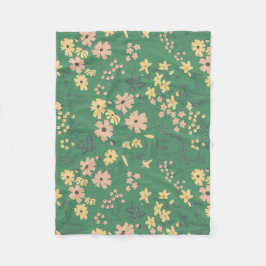 Manta Polar Patrón floral verde boho moderno